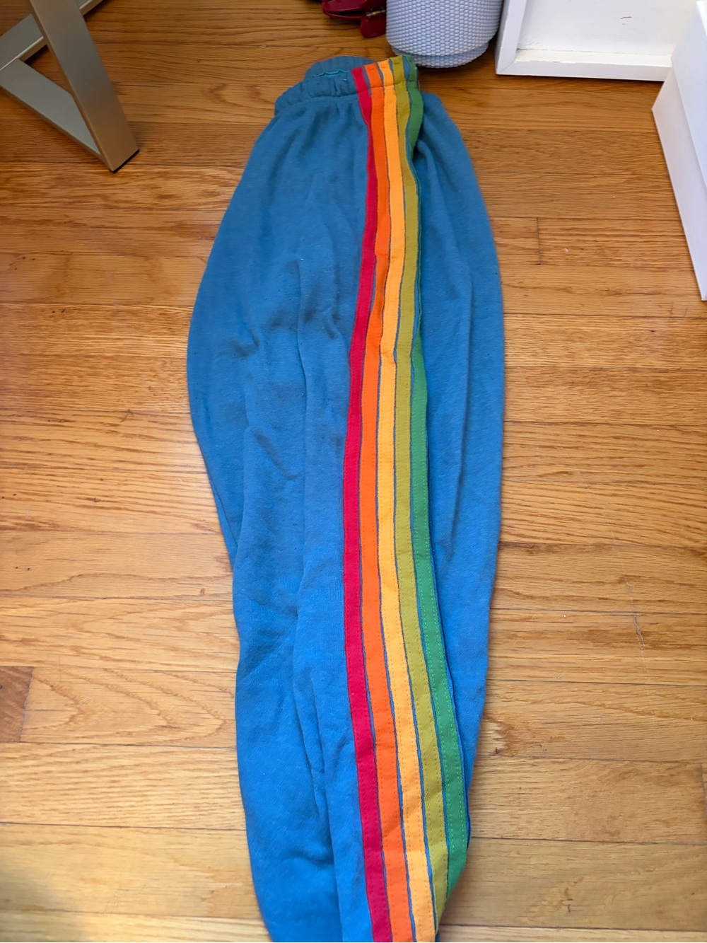 Aviator Nation Blue Sweatpants with Rainbow Side Stripes - Picture 2 of 3